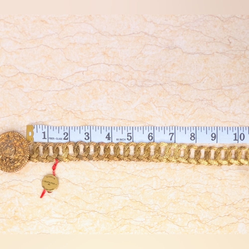Vintage Grecian 18k Gold Plated Woven Wire Handmade Belt & Buckle - Picture 8 of 12